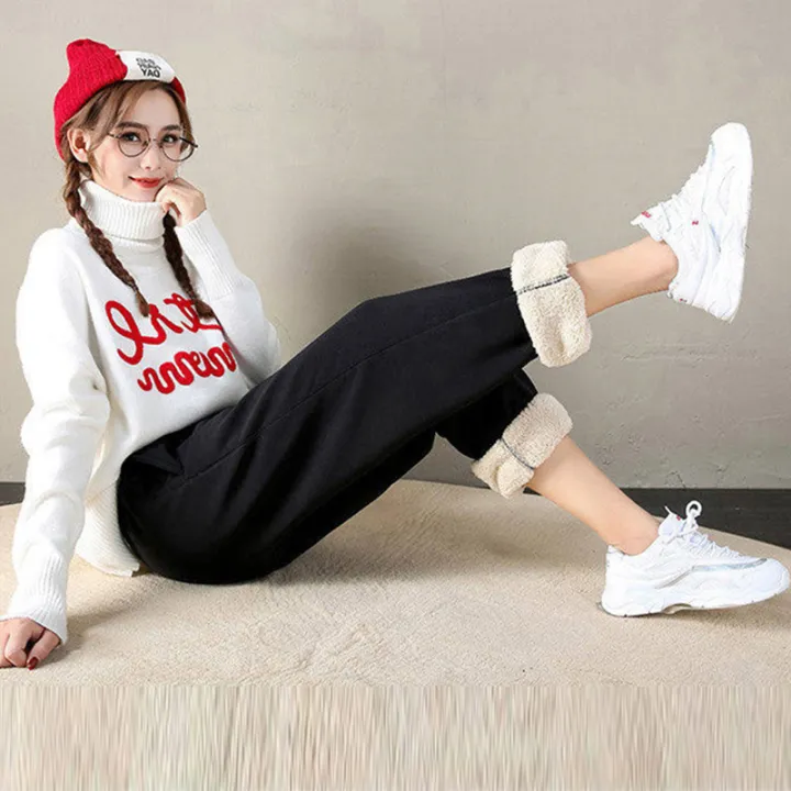 Winter%20Women%20Harem%20Pants%20Drawstring%20Fleece%20Long%20Thicken%20Y2K%20Sweatpants%20Joggers%20Trousers%20Sports%20Casual%20Soild%20Color%20Warm%20Pants%20-%20Image%202