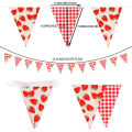 12 Pcs of Red Strawberry Checkered Single-Layer Fabric Triangle Flag for Wedding Western Style Wedding Decoration String Flag.