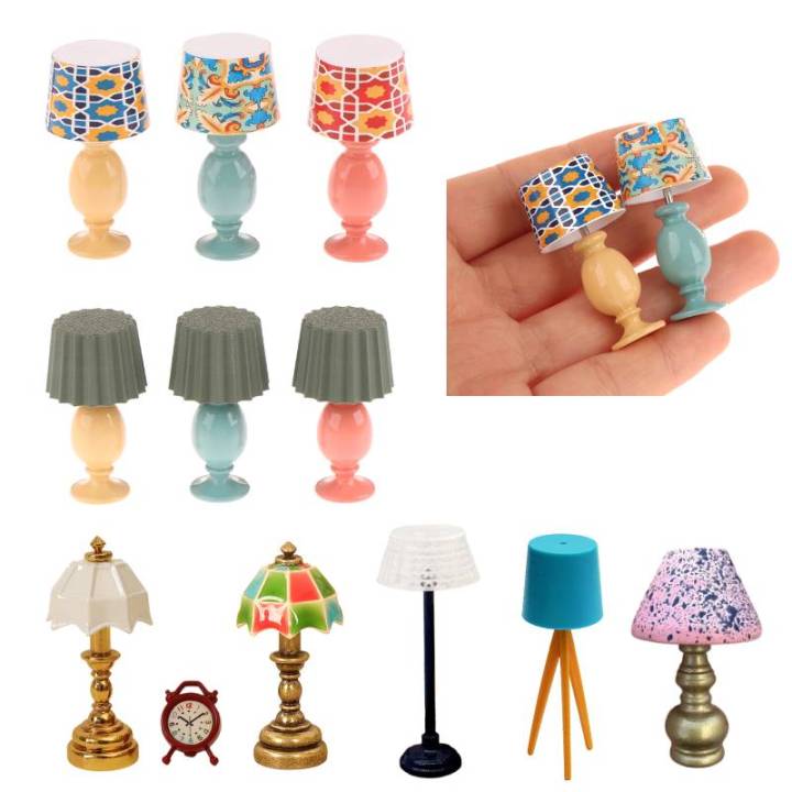 Miniature Desk Lamp Study Model Dollhouse Furniture Decoration Micro Scene Light Ornament 1:12 Dollhouse Pretend Play Toys