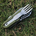 2022 Outdoor Portable  Green Folding Camping Cutlery Knife Fork Spoon Bottle Opener Tableware Stainless Steel Pocket Cutlery. 