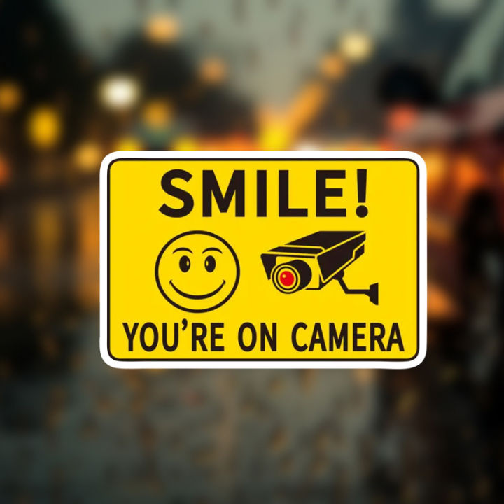 1Piece Smile You're in Front of The Camera Self-Adhesive Security Alert Sticker for Home and Business CCTV Cameras Watertight