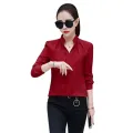 Women's Spring Sexy V-Neck Shirt Formal Long Sleeve Chiffon Blouse Casual Long Sleeve Shirt. 
