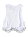 High Street Hem Tassel Diamond Beading Knitting T Shirt Chic Short Camis Tank Lady Slim Crop Vest Tops.