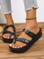 Women's Summer Casual Simple Buckle-Adjustable Thick-Soled Comfortable Eva One-Piece Flat Slip-On Slippers Suitable for Home and Outdoor Beach Use. 