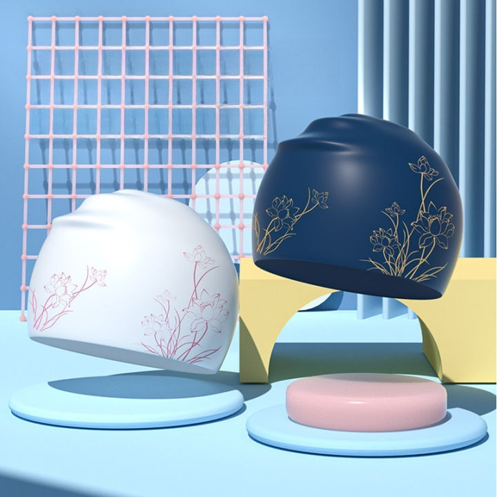 Lotus%20Printed%20Swimming%20Cap%20for%20Women%20Long%20Hair,%20Silicone%20Waterproof%20Enlarged%20Swim%20Cap,%20Ear%20Protection%20Swimming%20Caps%202%20Colors%20-%20Image%202