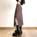 Women Spring Autumn Plaid Print Wrap Hips Skirts Fashion Ankle-Length Slim Pencil Skirts Preppy Style Girls Slit Midiskirt.