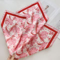 Imitation Silk Red Print Square Scarf For Women, Bandana Spring/Summer Luxury Scarf,Hair Head Band For Dressing Up Your Look. 