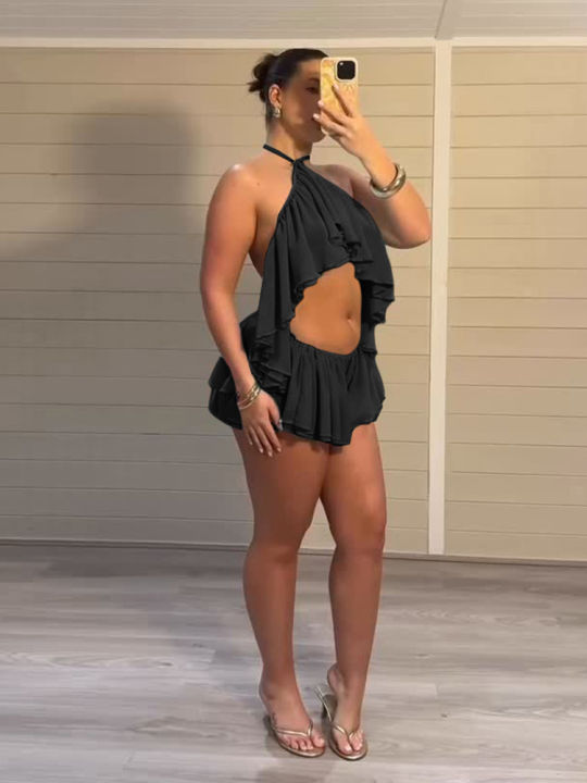 Weird%20Puss%20Ruched%20Elegant%202%20Piece%20Set%20Woman%20Tierred%20Design%20Halter%20Backless%20Irregular%20Tops+Mini%20Shorts%20Beach%20Party%20Style%20Suits%20-%20Image%204