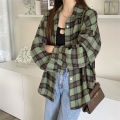Women Tartan Shirt Long Sleeve Collared Button Up Oversized Plaid Shirt Jacket Grunge Fashion Teenage Girl Spring Summer Outfit. 