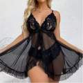 Women's Sexy Lace Babydoll Dress - Sheer Mesh Nightgown with Thong, V-Neck Lingerie Sleepwear. 