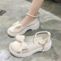 Fashion Mary Jane Shoes Women 2024 Spring/summer New Pearl Bow Single Shoe Chunky Heel Small Leather Shoes. 