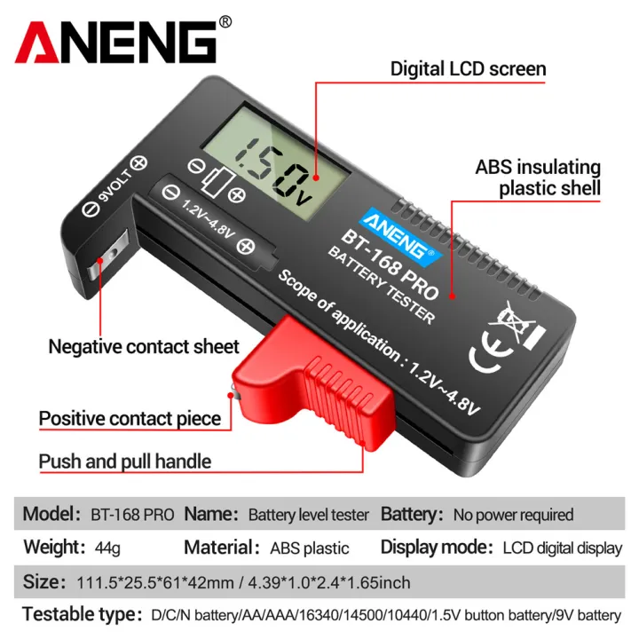 ANENG BT-168 PRO Capacity Check AAA AA Button Cell Display Digital ...