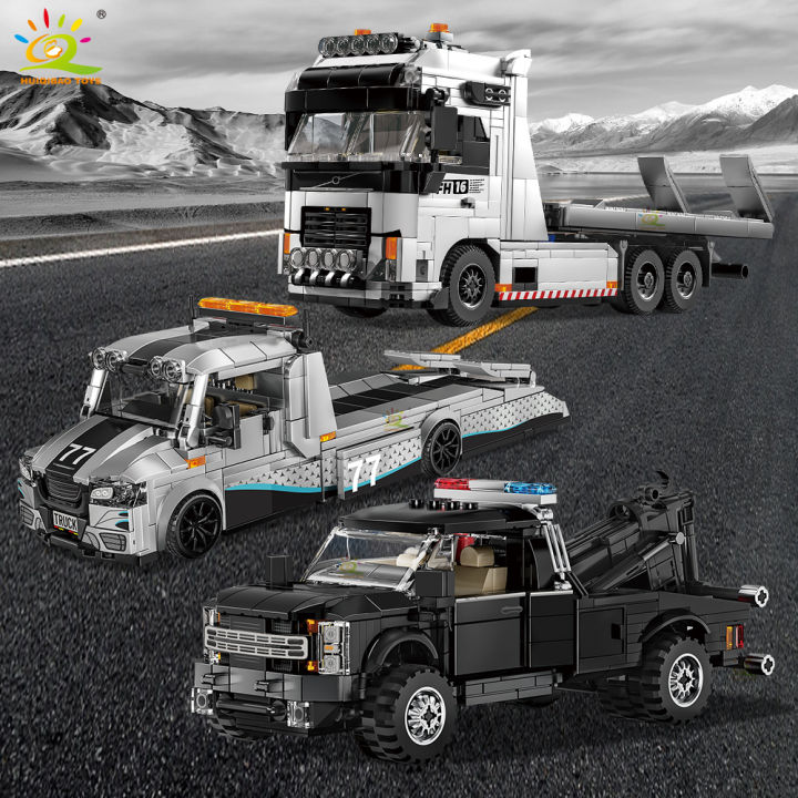 HUIQIBAO MOC Tow truck Model Building Blocks City trailer Bricks Toy for Kids Boy Children Adult Car Set home Decoration