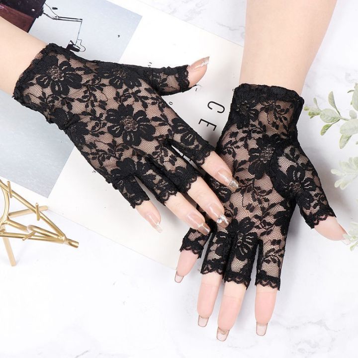 Black Fingerless Sexy Lace Gloves Women Sun Protection Gloves Women ...