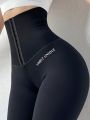 High-waisted button-down slimming fitness pants, women's outerwear button-down shaping yoga pants, tight elastic running sports. 