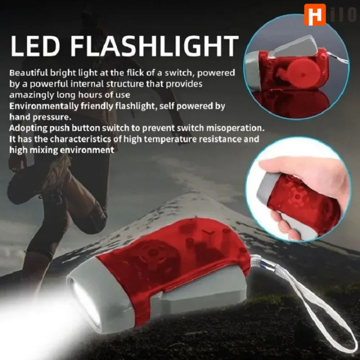 Mini Hand 3 Colors Pressing Dynamo Crank Wind Power Up Flashlight Self Generating Torch LED Camping Lamp Light for Outdoor Home