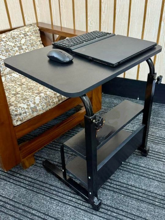 Double Layer Laptop Table Height Adjustable Movable Laptop Desk With Storage Shelf Lazy Sofa Corner Lift Computer Desk Table 2 Layers
