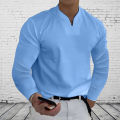 Men's Long Sleeve Shirts Casual Basic Solid Color V-Neck Clothes Comfortable Men's Work Tops. 