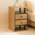 Modern Wooden Bedside Table with 2 Drawers & Open Shelf | Nightstand for Bedroom | Side Table for Bed | Storage Cabinet for Home Furniture. 