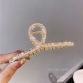 1 pcs heavy zircon and pearl embellished metal claw clip catcher large size- fancy hair accessory for women and girls. 