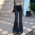 Woman High Waist Vintage Casual Flare Jeans Girls Elastic Slim Fit Bell Bottom Pants Lady Fashion Blue Black Grey Denim Trousers. 