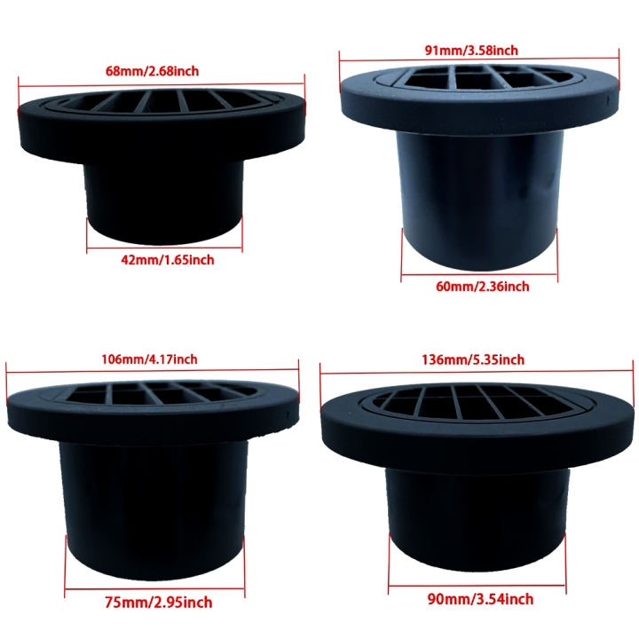 Rotatable Diesel Heater Duct Connector Black Flat round Air Vent Outlet for Car Truck Van Camper - Sizes 42mm 60mm 75mm 90mm