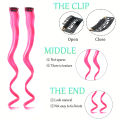 Synthetic Hair Extensions With One Clip Heat Resistant Rainbow Hair Piece For Kid Women Long Curly Wavy Style Colorful Hair10Pcs. 