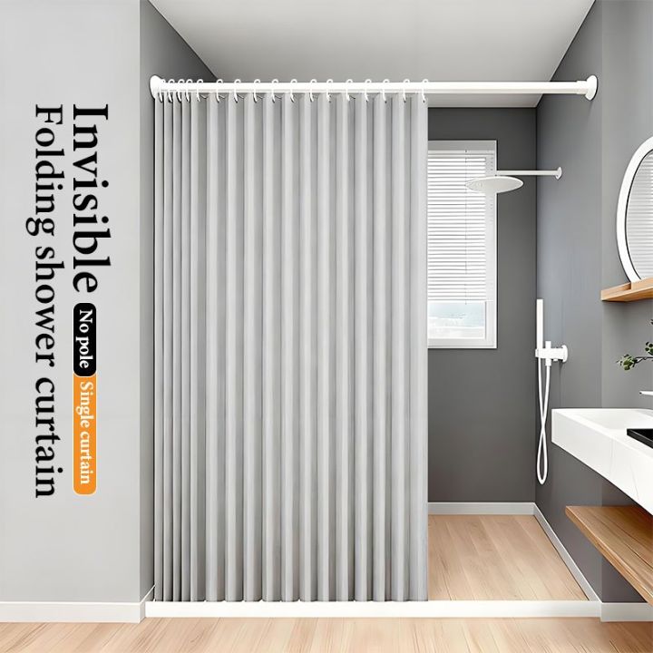 Foldable Magnetic Shower Curtain Waterproof Privacy Bathroom Curtain for Home Apartment Hotel Stylish Decor