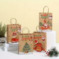 8-48pcs Christmas Series Kraft Paper  Bags,Party Candy  Packaging,Cartoon Elk Snowman Christmas Tree Printed Tote Bags. 