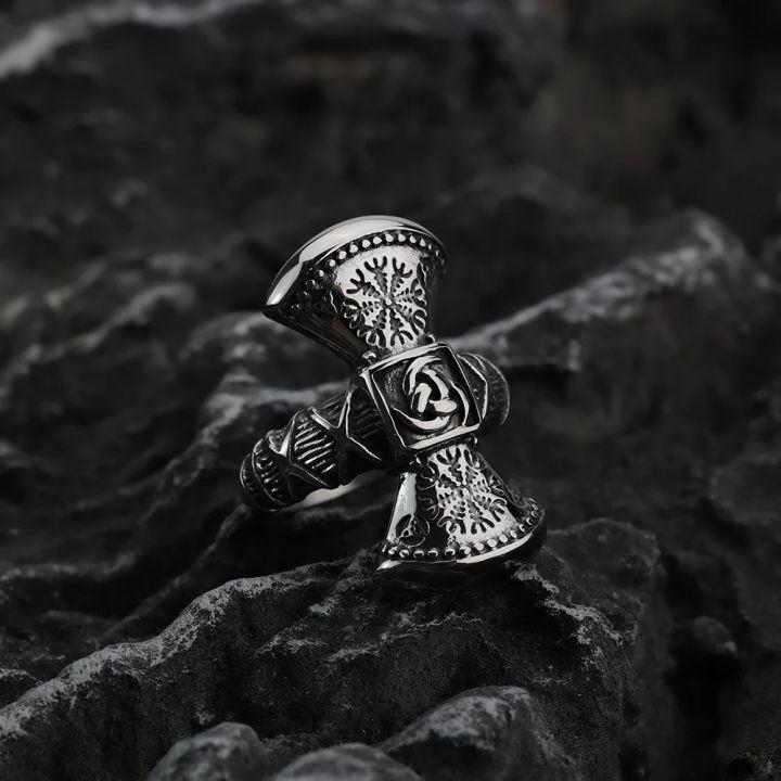 Norwegian Mythology Viking Luna Snowflake Rune Titanium Steel Ring Punk ...