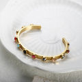 New Fashion Stainless Steel Gold Plated Colorful Birthstone Bracelet Cubic Zirconia Cuff Bangle for Women Wedding Party Jewelry. 