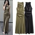 ETJ Elegant Wrinkled Silk Satin Party Dress For Women Slim Sleeveless Fashion Evening Dress 2025 Summer Collection. 