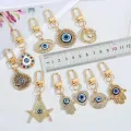 Evil Eye Hamsa Hand Heart Keychain Keyring For Friend Couple Lovers Gift Flower Blue Eye Bag Car Airpods Box Key Accessories. 