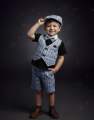 Premium 5-Piece Party Suit for Baby Boys (6 Months - 7 Years) – Sky Blue Check Waistcoat, Shorts & Cap Set with White/Black Shirt Options – Smart Casual Wedding & Birthday Outfit. 