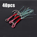 20/100pcs Slow Jigging Fishing Cast Jigs Assist Hook Barbed Single Jig Hooks Thread Feather Pesca High Carbon Steel Fishing Lure.