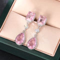 Huitan Fresh Pink/Yellow Cubic Zirconia Dangle Earrings for Women Temperament Elegant Female Earrings Engagement Wedding Jewelry. 
