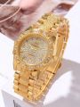 2pcs Women's Fashion Versatile Diamond Steel Band Watch and Breslate. 