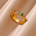 Colorful Zircon Rings For Women Gold Color Stainless Steel Colored Cubic Zirconia Ring Luxury Fashion Wedding Party Jewelry .