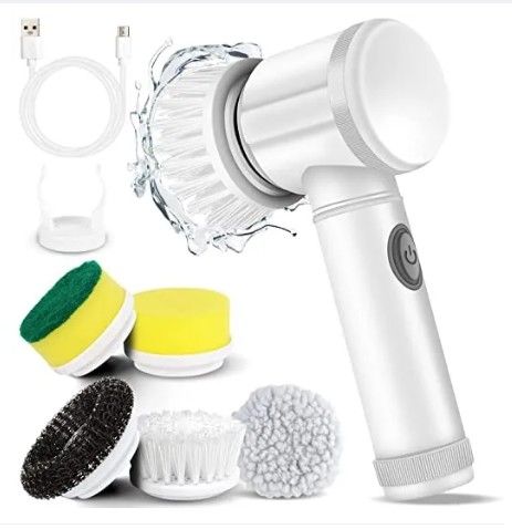 5 in1 Rechargeable Magic Brush Electric Multi-Functional Household Cleaning Brush 5 in 1 USB Rechargeable Car Waxing / Tiles Cleaning Brush Handheld Scrubber 360o Rotatable with 3 Replaceable Brush Heads Kitchen Dishwashing Sponge Electric Cleaning Brush