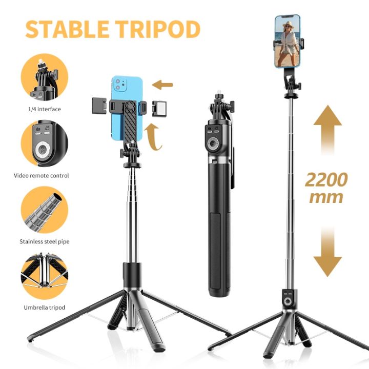 Send from Thailand selfie stick p220tk 2.2m wireless selfie stick tripod. Foldable with rechargeable Bluetooth remote. can use action camera go