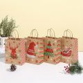 8-48pcs Christmas Series Kraft Paper  Bags,Party Candy  Packaging,Cartoon Elk Snowman Christmas Tree Printed Tote Bags. 