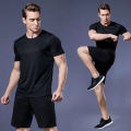 Quick-drying Men Running Shirts Fitness Compression Gym Polyester Sports T-shirt Black 2023 Workout Training Muscle Fit Clothing. 