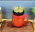 King Queen Crown Design Ceramic Mug With Crown Lid, Coffee Cup Gift For Valentines. 
