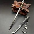 1pc Mini Sword Shape Pendant Keychain Weapon Model With Sheath Toy Knife Metal Anime Key Ring Ornament Purse Charm Accessories. 