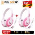 Koniycoi KT-5300MV Combo Offer Wired Stereo Headphones with Mic (Pink + Yellow) | 3.5mm Over-Ear Headset | Volume Control | For Mobile, PC, Laptop & Online Class | Buy 1 Get 1 ( Buy Nest BD ).