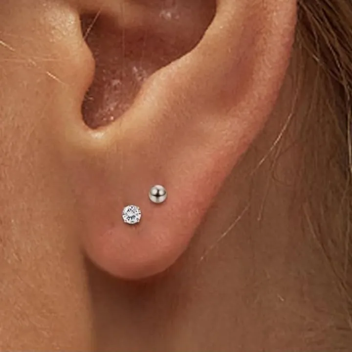 2pcs%20Tiny%20Surgical%20Stainless%20Steel%202mm%20Small%20CZ%20Dot%20Ball%20Flat%20Screw%20Back%20Stud%20Earrings%20Ear%20Piercing%20Hoop%20Jewelry%20Set%20-%20Image%203