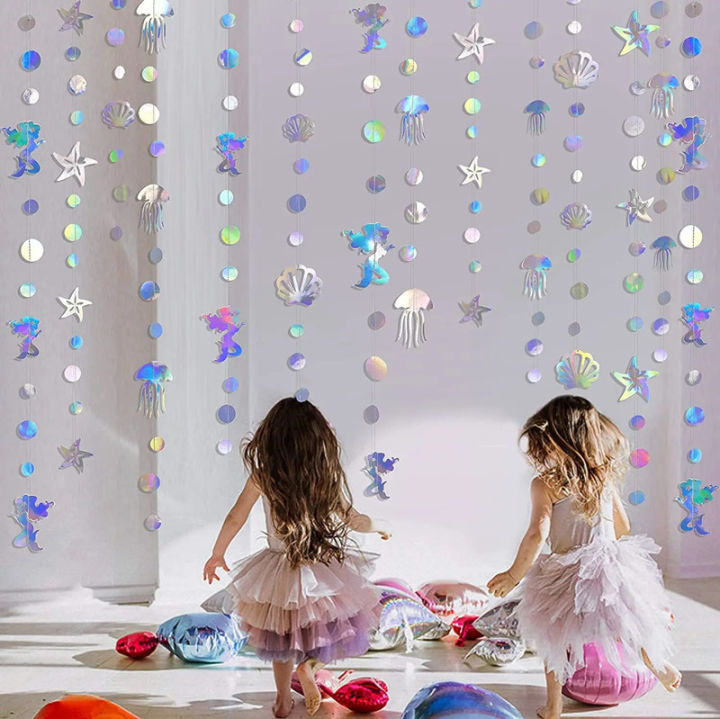 Rainbow%20Mermaid%20Garland%20With%20Jellyfish,%20Shell,%20Starfish%20And%20Pearl%20Paper%20Streamers%20For%20Little%20Mermaid%20Theme%20Birthday%20Party%20Decor%20-%20Image%202
