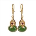 Silver inlaid natural Hetian Jasper Froude gourd Earrings Chinese retro palace style women's Christmas Halloween Gift. 