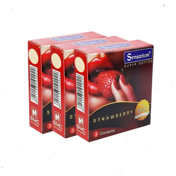 Sensation Super Dotted Condom Strawberry Flavor | Combo Pack 3x3=9pcs Condom for Men