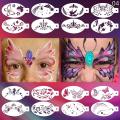 16Pcs Reusable Face Painting Tattoo Stencil Set Hollowed Body Art Eyebrow Template Hand Drawn Spray Painting DIY Stencils. 